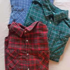 Haband Men's Button Down Shirts - Red, Green, and Blue Plaid Flannels. Size XL